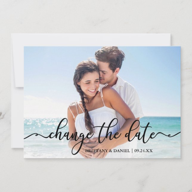 Elegant Calligraphy New Date Change The Date Card (Front)