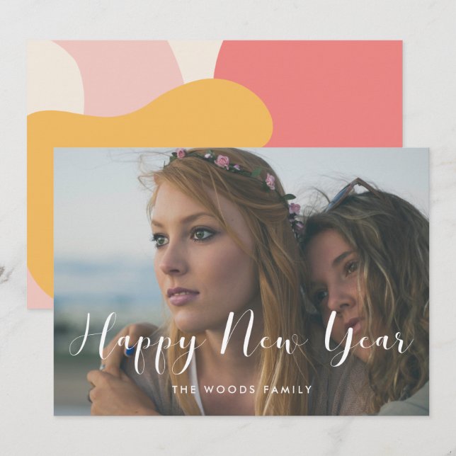 Elegant calligraphy New Year Holiday photo card (Front/Back)