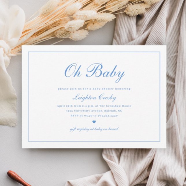 Elegant Calligraphy Oh Baby Boys Baby Shower Invitation (Elegant Calligraphy Minimal Boys Oh Baby Baby Shower Invitation.)
