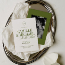 Elegant Calligraphy Olive Green Photo Wedding