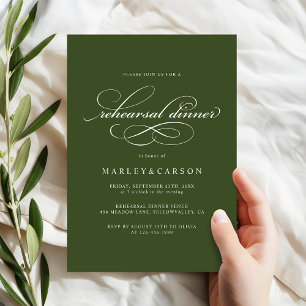 Elegant Calligraphy Olive Green Rehearsal Dinner Invitation