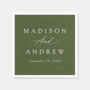 Elegant Calligraphy Olive Green Wedding Napkin
