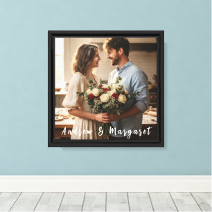 Elegant Calligraphy Overlay Couple Photo Art Canvas Print