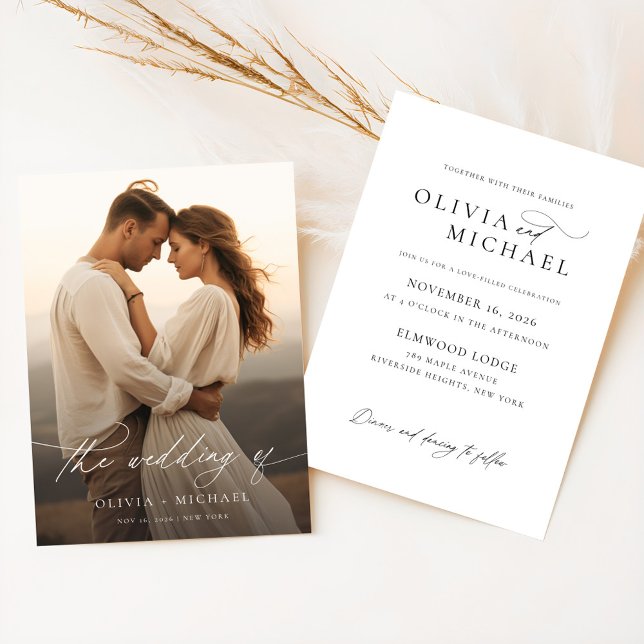 Elegant Calligraphy Overlay Photo Wedding Invitation (Creator Uploaded)