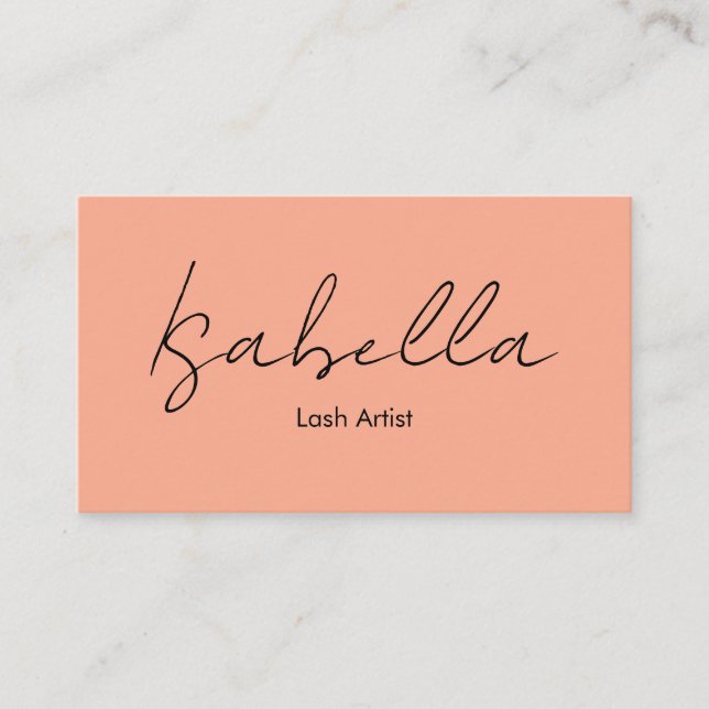 Elegant Calligraphy Peach Lash Artist Business Card (Front)