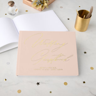 Elegant Calligraphy Peach Pink Gold Foil Wedding  Guest Book