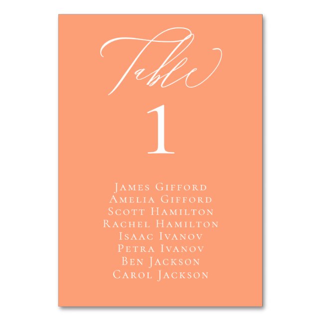 Elegant Calligraphy Peach Seating Table Card (Front)