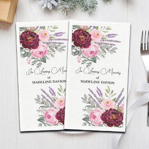 Elegant Calligraphy Peonies Funeral Napkin