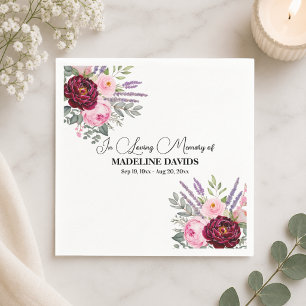 Elegant Calligraphy Peonies Funeral  Napkin