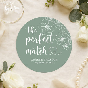 Elegant Calligraphy Perfect Match Wedding Round Paper Coaster