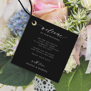 Elegant calligraphy personalised wedding welcome favour tags
