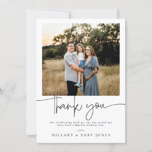 Elegant Calligraphy Photo Baby Show Thank you card