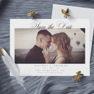 Elegant Calligraphy Photo Black White Wedding Save The Date