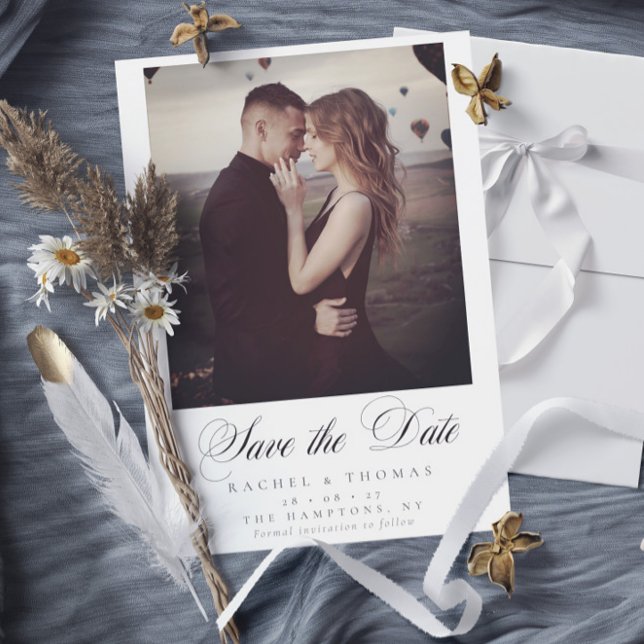 Elegant Calligraphy Photo Black White Wedding Save The Date (Creator Uploaded)