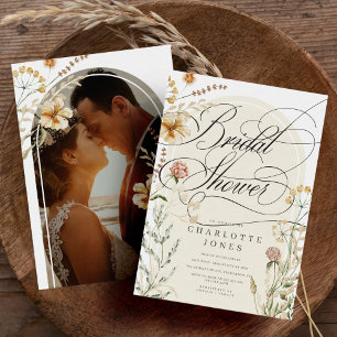 Elegant Calligraphy & Photo Bohemian Bridal Shower Invitation