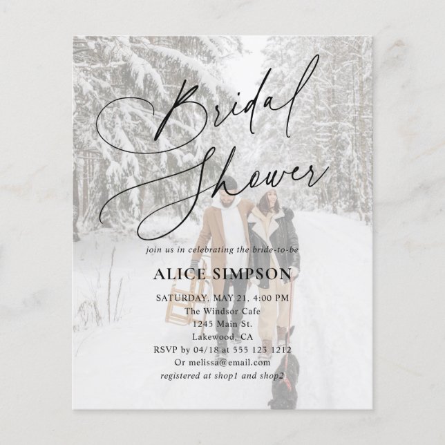 Elegant Calligraphy Photo Bridal Shower (Front)