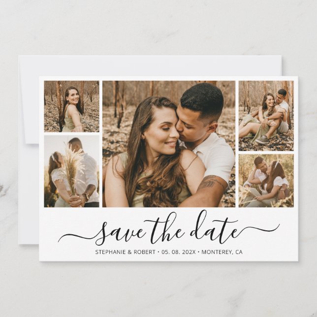 Elegant Calligraphy Photo Collage Save The Date (Front)