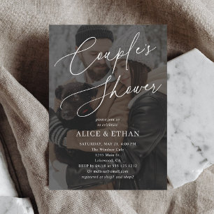 Elegant Calligraphy Photo Couples Shower Invitation