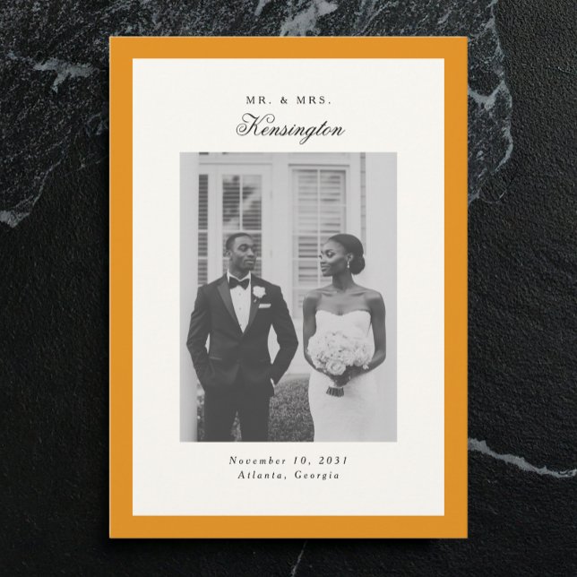 Elegant Calligraphy Photo Frame Golden Wedding Announcement (Creator Uploaded)