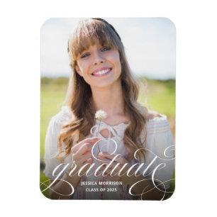 Elegant Calligraphy Photo Graduation Announcement Magnet