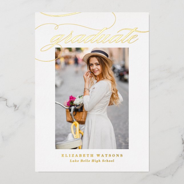 Elegant Calligraphy Photo Graduation Gold  (Front)