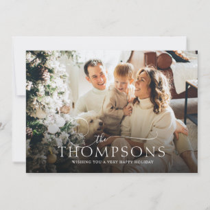 Elegant Calligraphy Photo Green Christmas Holiday Card