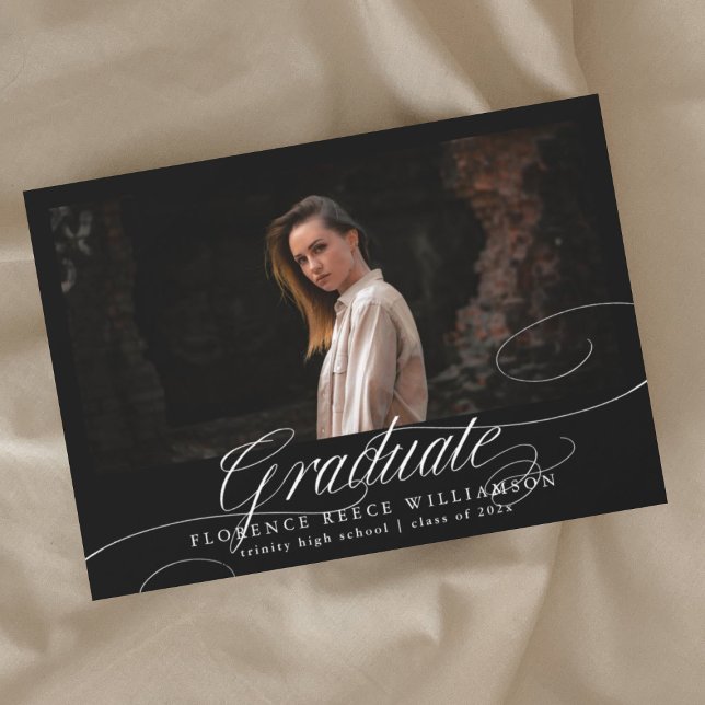 Elegant Calligraphy Photo High School Graduation Announcement (Creator Uploaded)