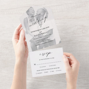 Elegant Calligraphy Photo Modern Wedding All In One Invitation