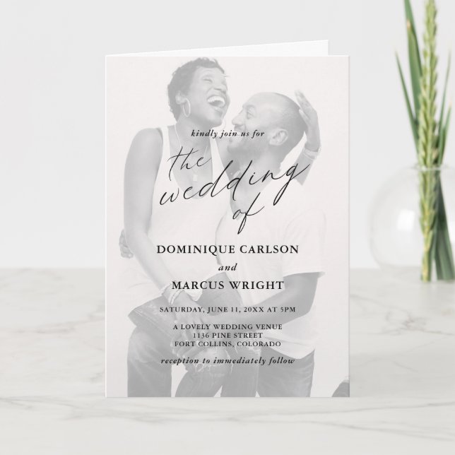Elegant Calligraphy Photo Modern Wedding Invitation (Front)