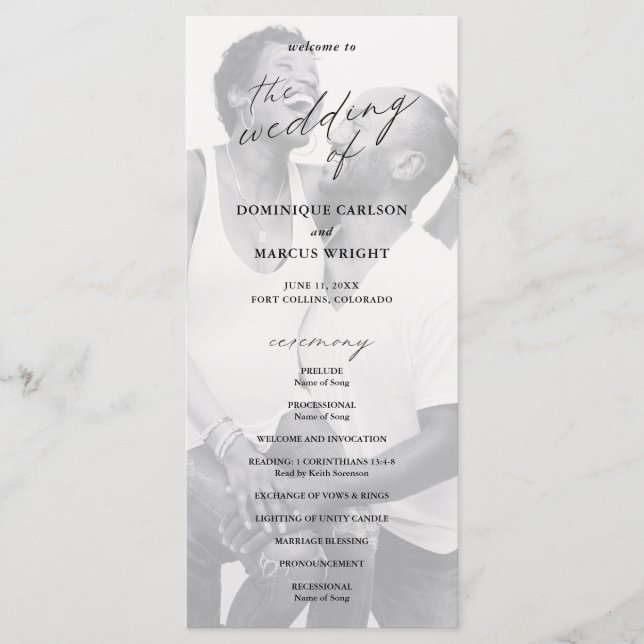 Elegant Calligraphy Photo Modern Wedding Programme (Front)