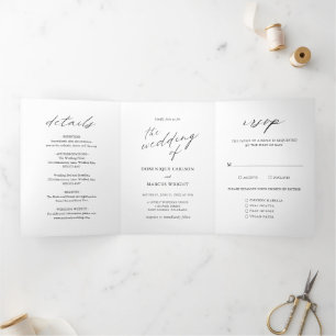 Elegant Calligraphy Photo Modern Wedding Tri-Fold Invitation