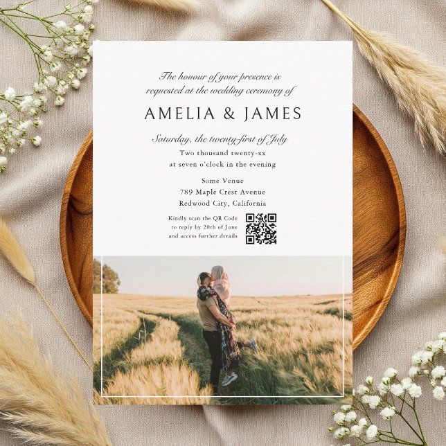 Elegant Calligraphy Photo QR Code Wedding Invitation (Creator Uploaded)