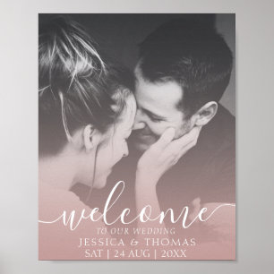 Elegant Calligraphy Photo Rose Gold Wedding Poster