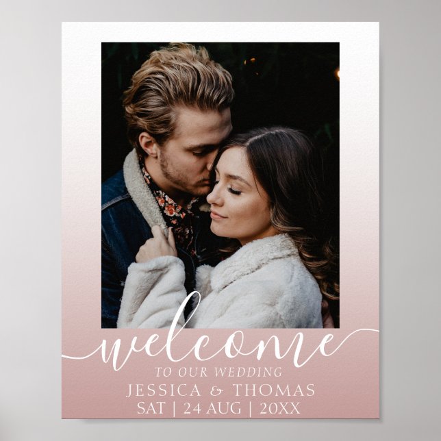 Elegant Calligraphy Photo Rose Gold Wedding Poster (Front)