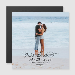 Elegant Calligraphy Photo Save The Date Magnetic Invitation