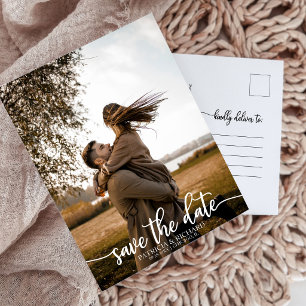 Elegant Calligraphy Photo Save the Date Minimalist Postcard