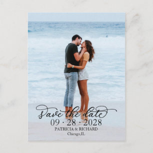 Elegant Calligraphy Photo Save The Date Postcard