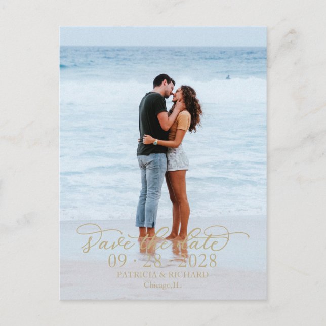 Elegant Calligraphy Photo Save The Date Postcard (Front)