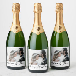 Elegant Calligraphy Photo Sparkling Wine Wedding L Sparkling Wine Label