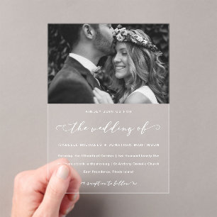 Elegant Calligraphy Photo Wedding Acrylic Invitations