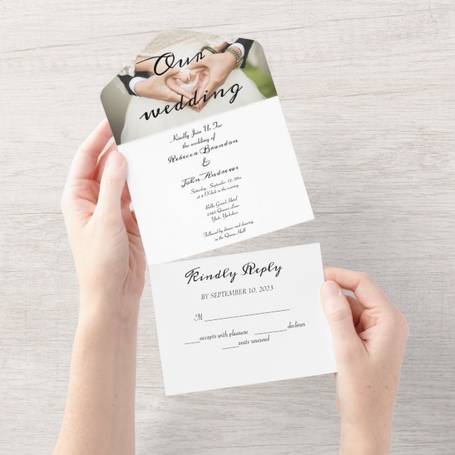 Elegant Calligraphy Photo Wedding  All In One Invitation (Tearaway)