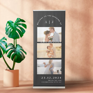 Elegant Calligraphy Photo Wedding Black Minimalist Retractable Banner