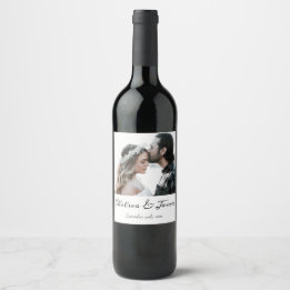 Elegant Calligraphy Photo Wedding Bottle Wine Label