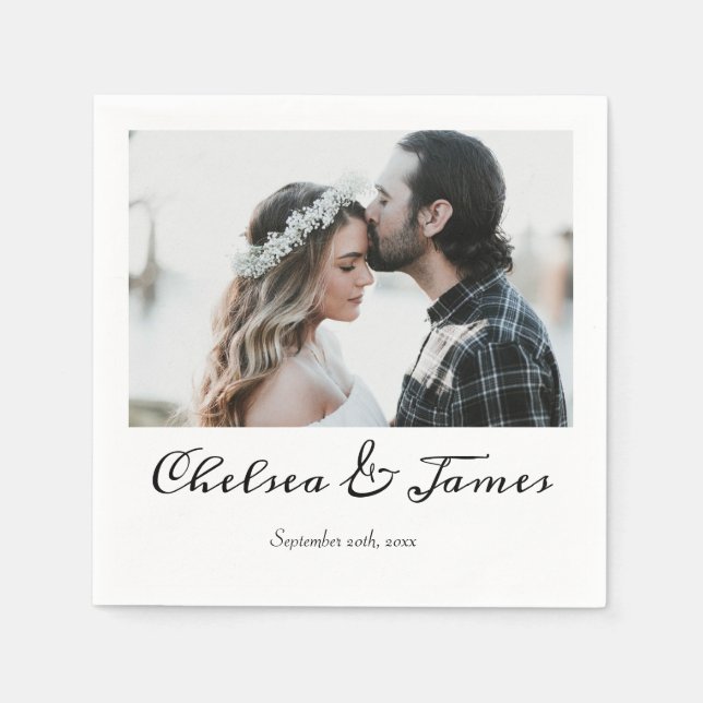 Elegant Calligraphy Photo Wedding Cocktail Party Napkin (Front)