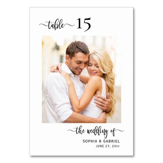Elegant Calligraphy Photo Wedding Double Sided Table Number (Back)