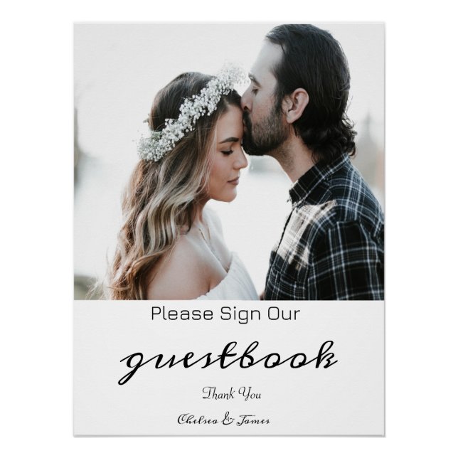 Elegant Calligraphy Photo Wedding Guestbook Sign  (Front)