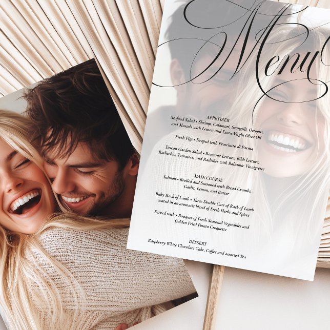 Elegant Calligraphy Photo Wedding Menu Card (Creator Uploaded)