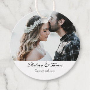 Elegant Calligraphy Photo Wedding Name Date  Favour Tags
