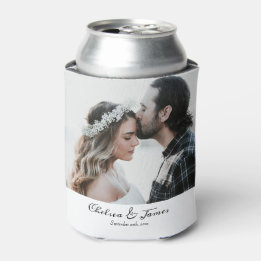 Elegant Calligraphy Photo Wedding Party Can Cooler