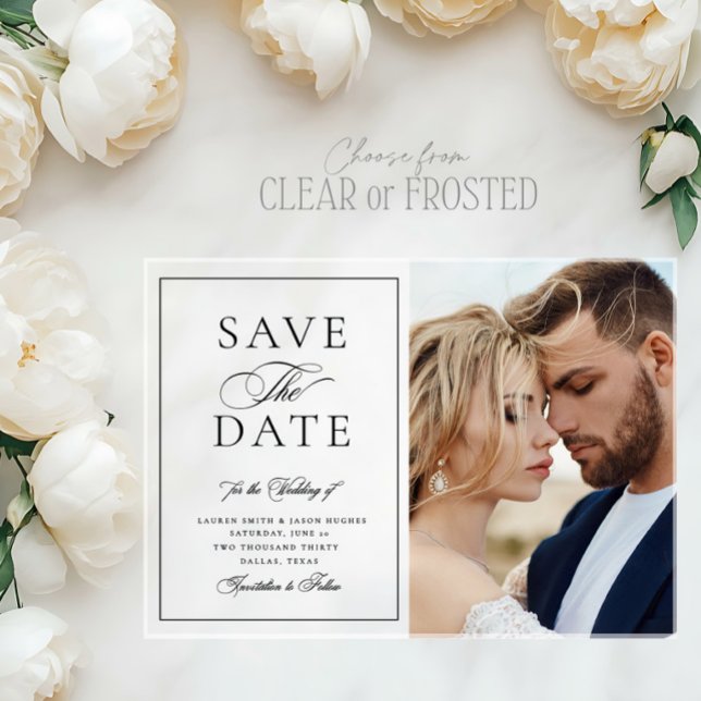 Elegant Calligraphy Photo Wedding Save the Date Acrylic Invitations (Creator Uploaded)